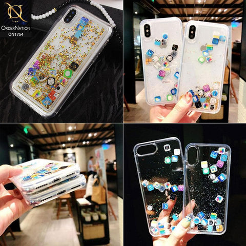 Vivo V19 Cover - Golden - Floating Liquid Bling Glitter Icons Soft Borders Protective Case