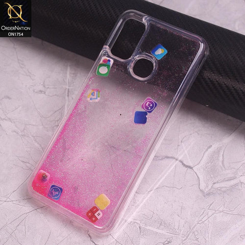 Infinix Hot 9 Play Cover - Pink - Design 2 - Floating Liquid Bling Glitter Icons Soft Borders Protective Case