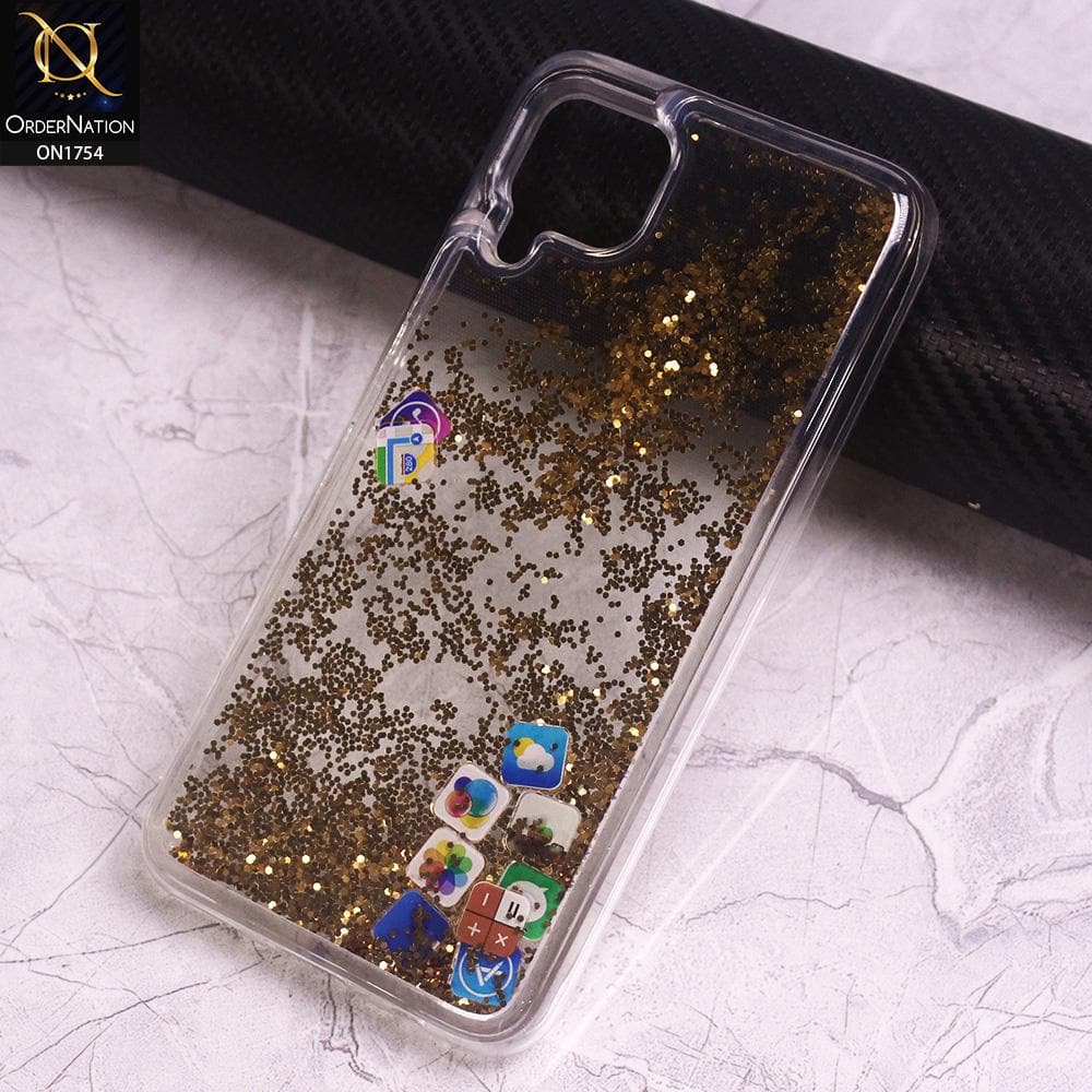 Huawei P40 lite Cover - Golden - Floating Liquid Bling Glitter Icons Soft Borders Protective Case