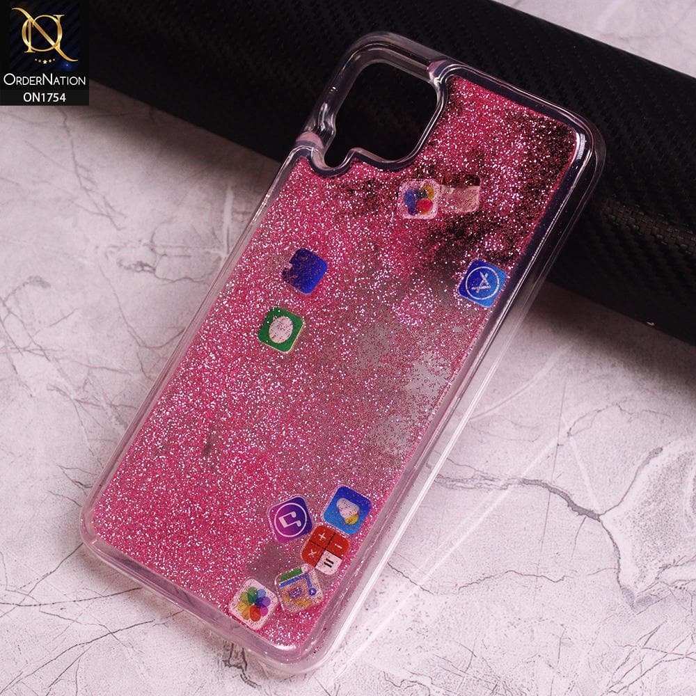 Huawei P40 lite Cover - Pink - Design 1 - Floating Liquid Bling Glitter Icons Soft Borders Protective Case