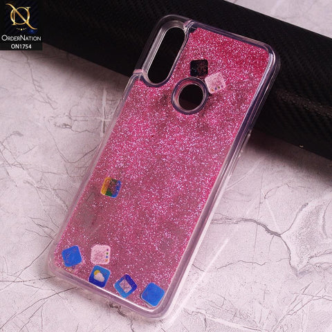 Oppo A8 Cover - Pink - Design 1 - Floating Liquid Bling Glitter Icons Soft Borders Protective Case