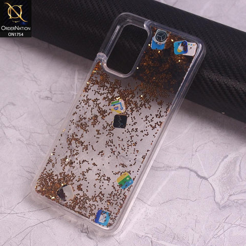 Vivo V19 Cover - Golden - Floating Liquid Bling Glitter Icons Soft Borders Protective Case