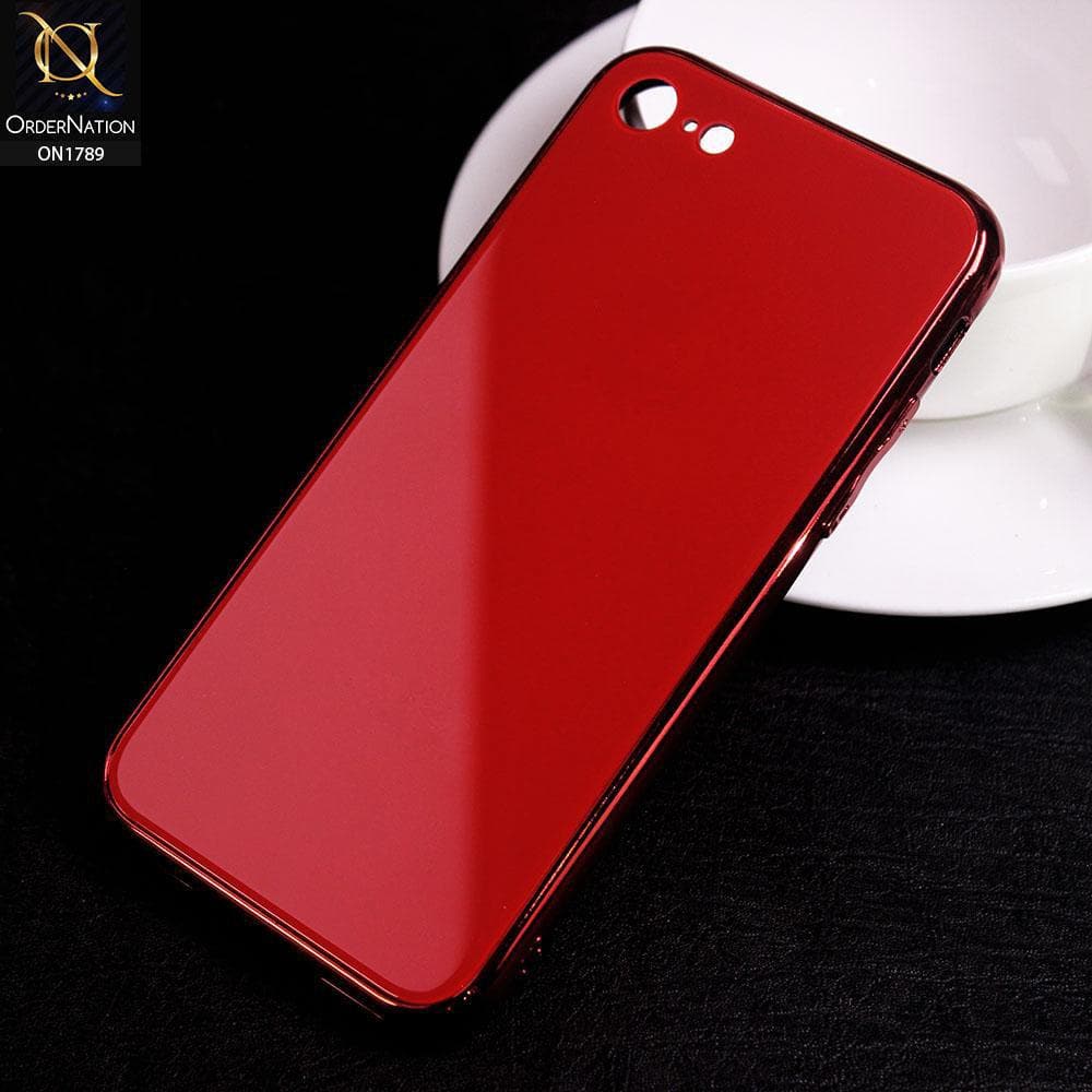 iPhone 8 / 7 Cover - Red - Shiny Tempered Glass Soft Case