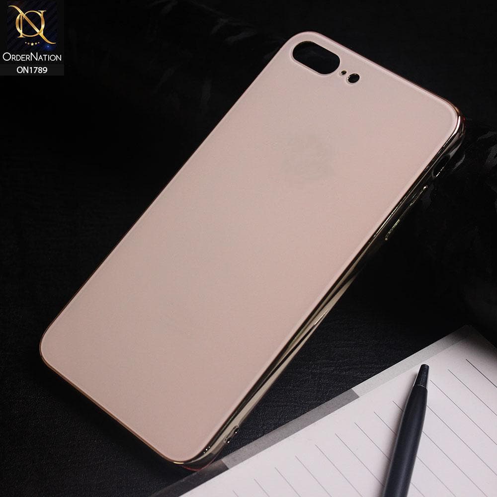 iPhone 8 Plus / 7 Plus Cover - Golden - Shiny Tempered Glass Soft Case