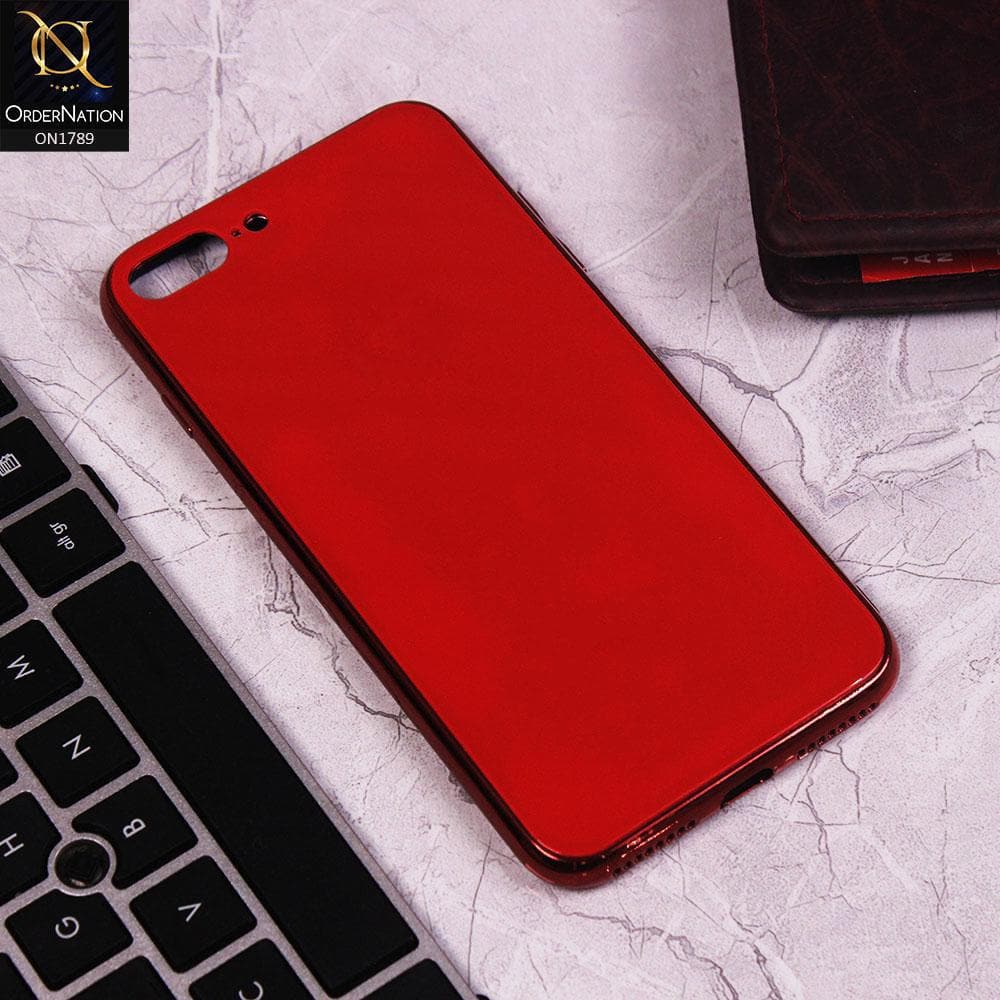 iPhone 8 Plus / 7 Plus Cover - Red - Shiny Tempered Glass Soft Case