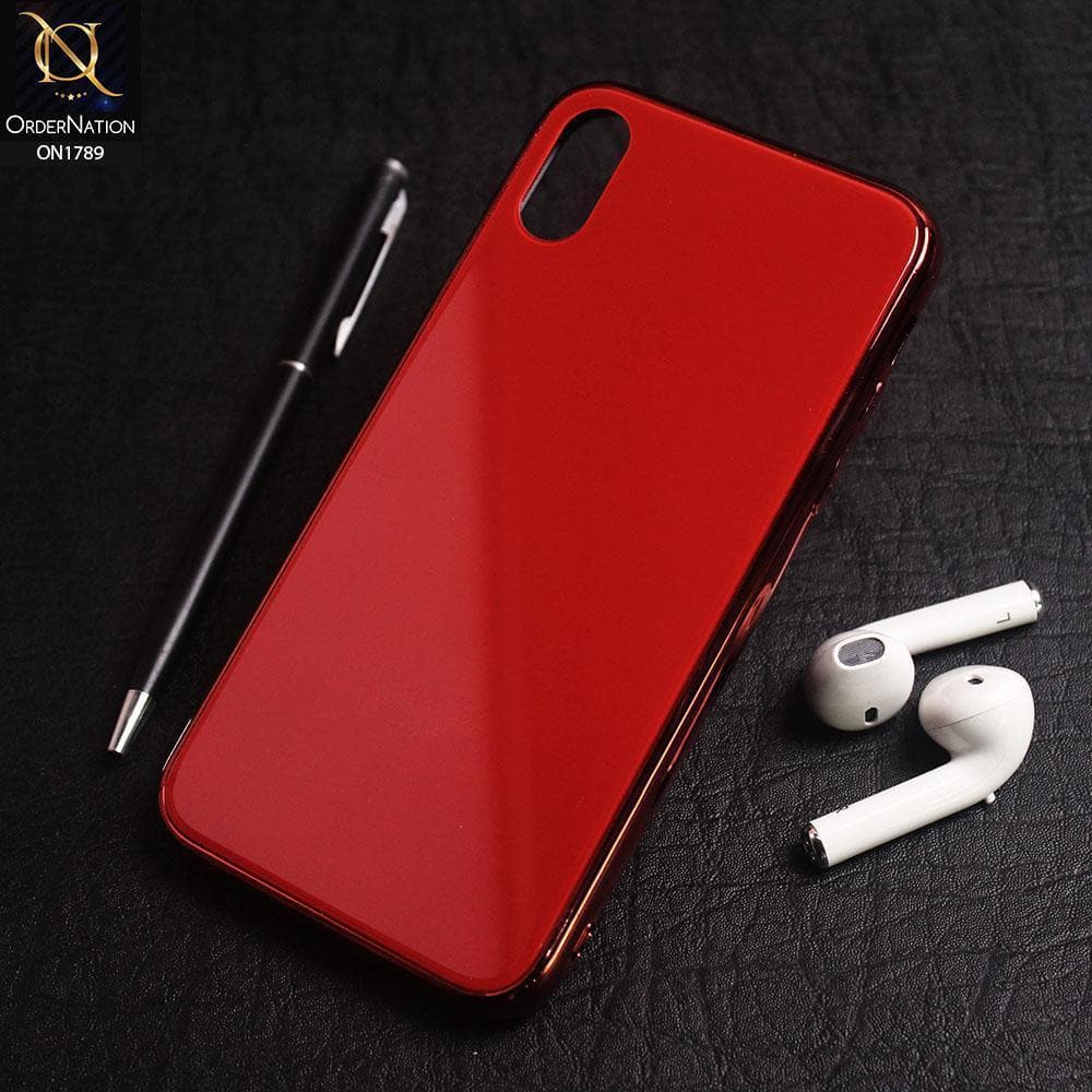 iPhone XS / X Cover - Red - Shiny Tempered Glass Soft Case