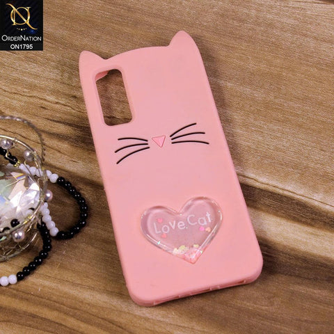 Vivo Y20A Cover - Light Pink - Rubberized Love Heart Soft Cartoon Case