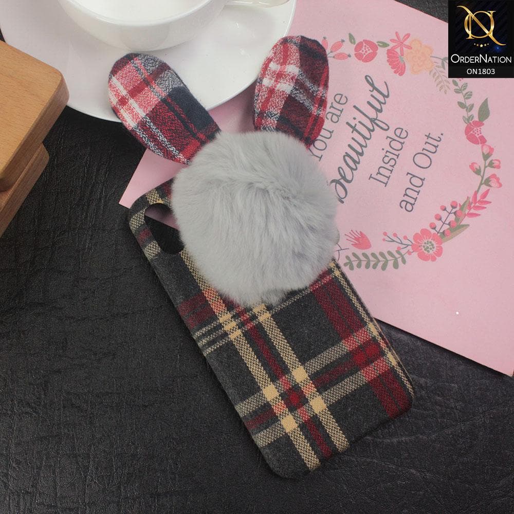 Stylish Cute British Plaid Ear Hair Ball Case For iPhone XS Max - Red