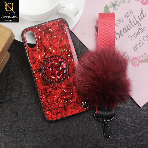 Cute Gold Foil Trending Crystal Shine Ring Phone Case For iPhone XS Max - Red