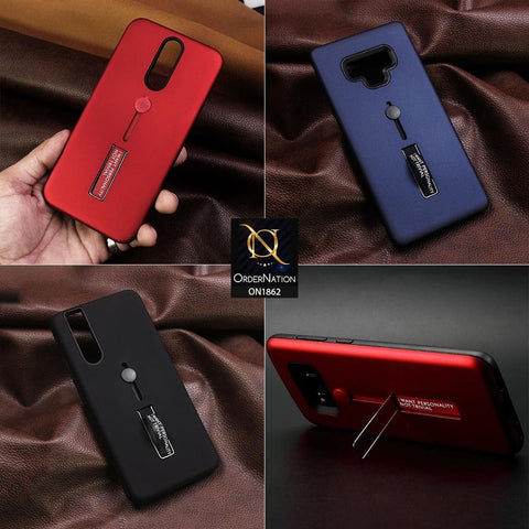 Oppo Reno 2F Cover - Blue - Stylish Slide Finger Grip With Metal Kickstand Case