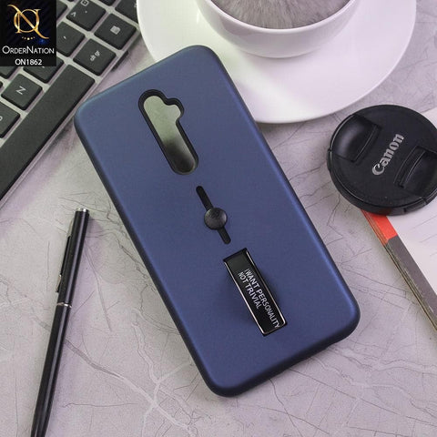 Oppo Reno 2F Cover - Blue - Stylish Slide Finger Grip With Metal Kickstand Case