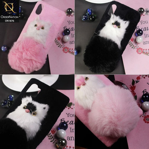 Cute Cat Winter Fluffy Warm Fur Ball Case For iPhone 11 Pro - Pink