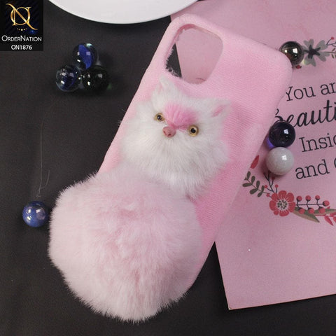 Cute Cat Winter Fluffy Warm Fur Ball Case For iPhone 11 Pro - Pink