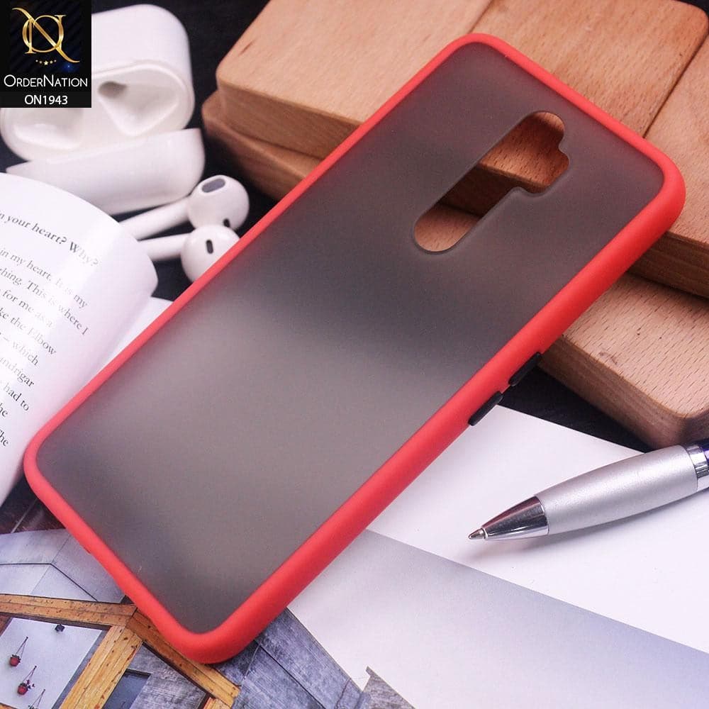 Oppo A5 2020 Cover - Red - Luxury Semi Tranparent Color Frame Matte Hard PC Protective Case