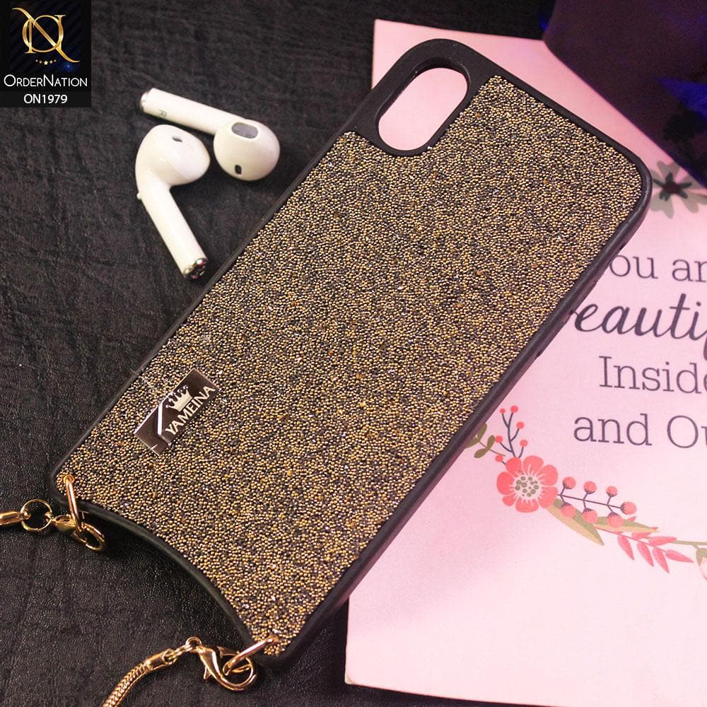 Luxury Glitter Shine Cross Body With Long Strap Chain Case For iPhone XS / X - Golden