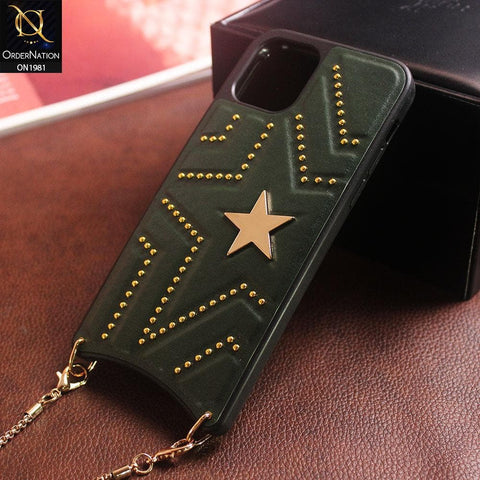 New Fashion Pu Leather Star Back Case With Long Strap Metal Chain For iPhone 11 Pro - Green