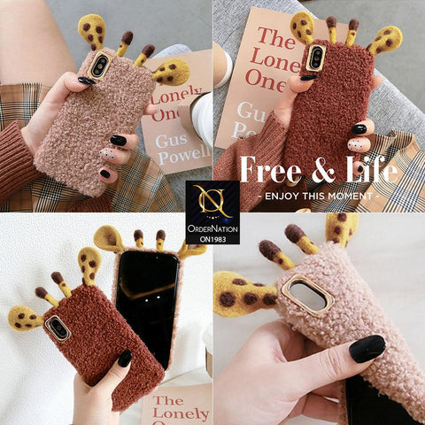 Girlish Cute Summer Winter Giraffe Plush Fur Case For iPhone XS / X - Brown