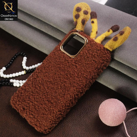 Girlish Cute Summer Winter Giraffe Plush Fur Case For iPhone 11 Pro Max - Brown