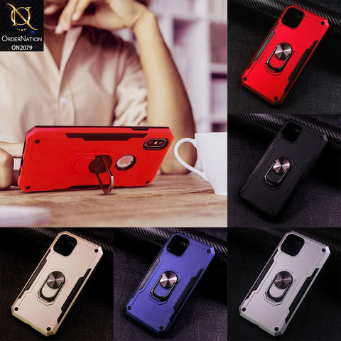Heavy Duty Hybrid Anti-Knock Shockproof Angle Adjustment Finger Ring Kickstand Case For iPhone 11 - Red