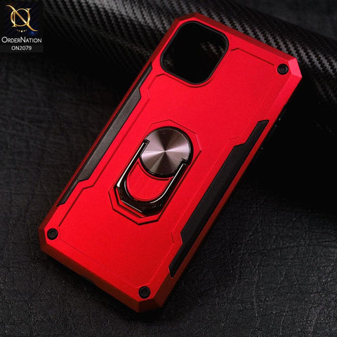 Heavy Duty Hybrid Anti-Knock Shockproof Angle Adjustment Finger Ring Kickstand Case For iPhone 11 - Red