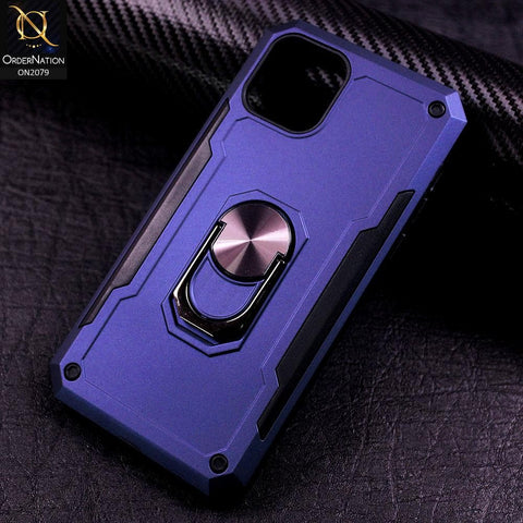 Heavy Duty Hybrid Anti-Knock Shockproof Angle Adjustment Finger Ring Kickstand Case For iPhone 11 Pro - Blue