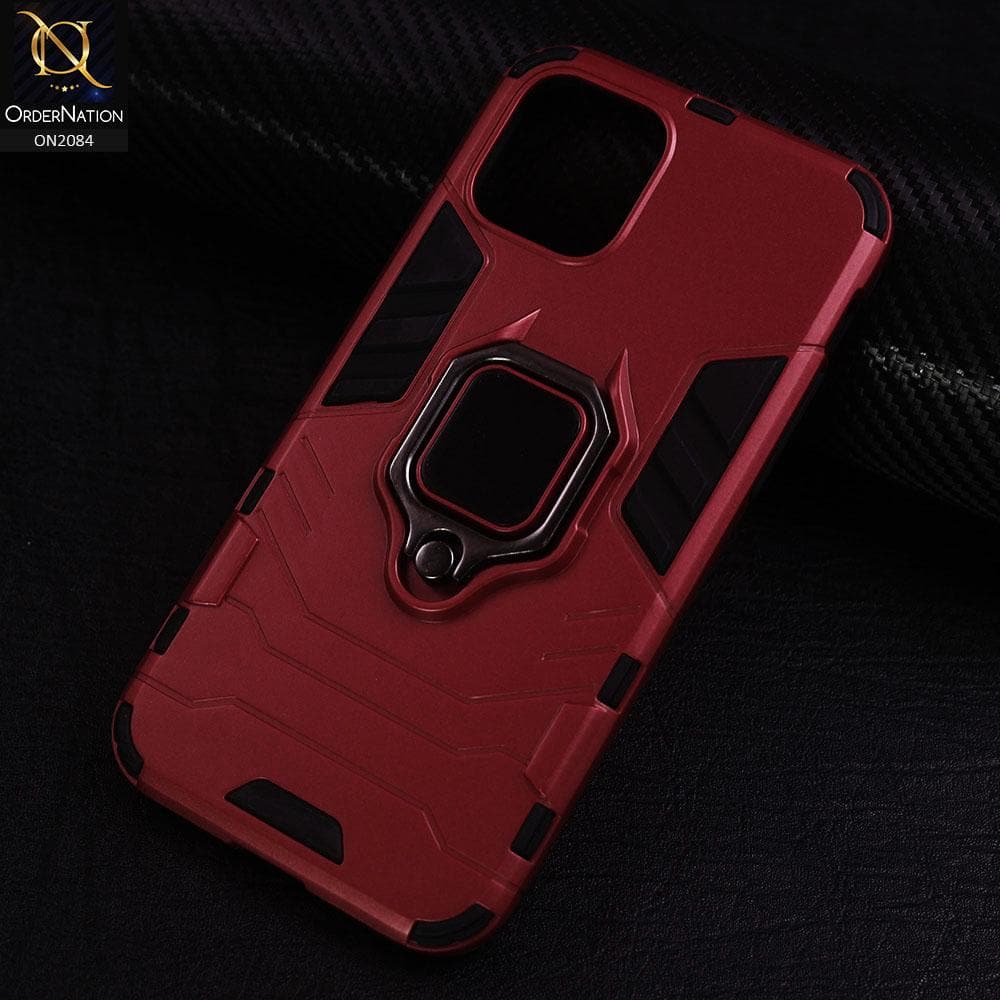 Hybrid With Finger Ring Magnetic Car Holder Case For iPhone 11 Pro Max - Red