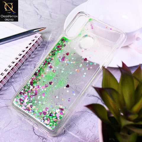 Samsung Galaxy A20s Cover - Sea Green - Cute Love Hearts Liquid Glitter Pc Back Case