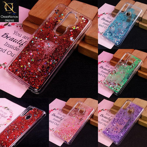 Huawei Y7 Prime 2019 / Y7 2019 / Y7 Pro 2019 Cover - Red - Cute Love Hearts Liquid Glitter Pc Back Case