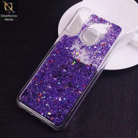 Huawei Y7P Cover - Purple - Cute Love Hearts Liquid Glitter Pc Back Case