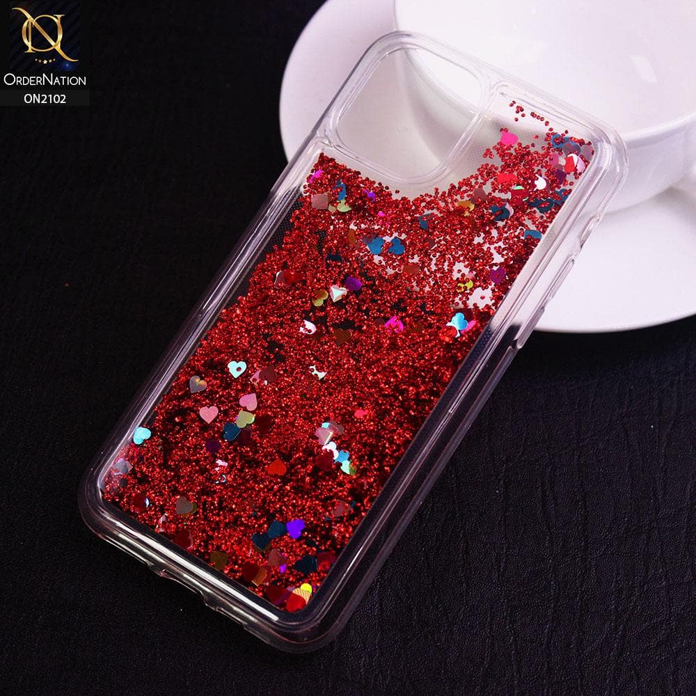 iPhone 11 Pro Cover - Red - Cute Love Hearts Liquid Glitter Pc Back Case