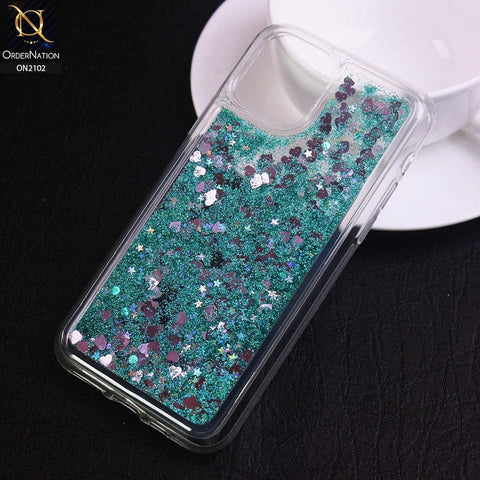 iPhone 11 Pro Cover - Sea Green - Cute Love Hearts Liquid Glitter Pc Back Case