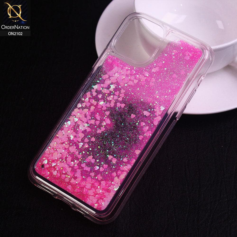 iPhone 11 Pro Max Cover - Light Pink - Cute Love Hearts Liquid Glitter Pc Back Case