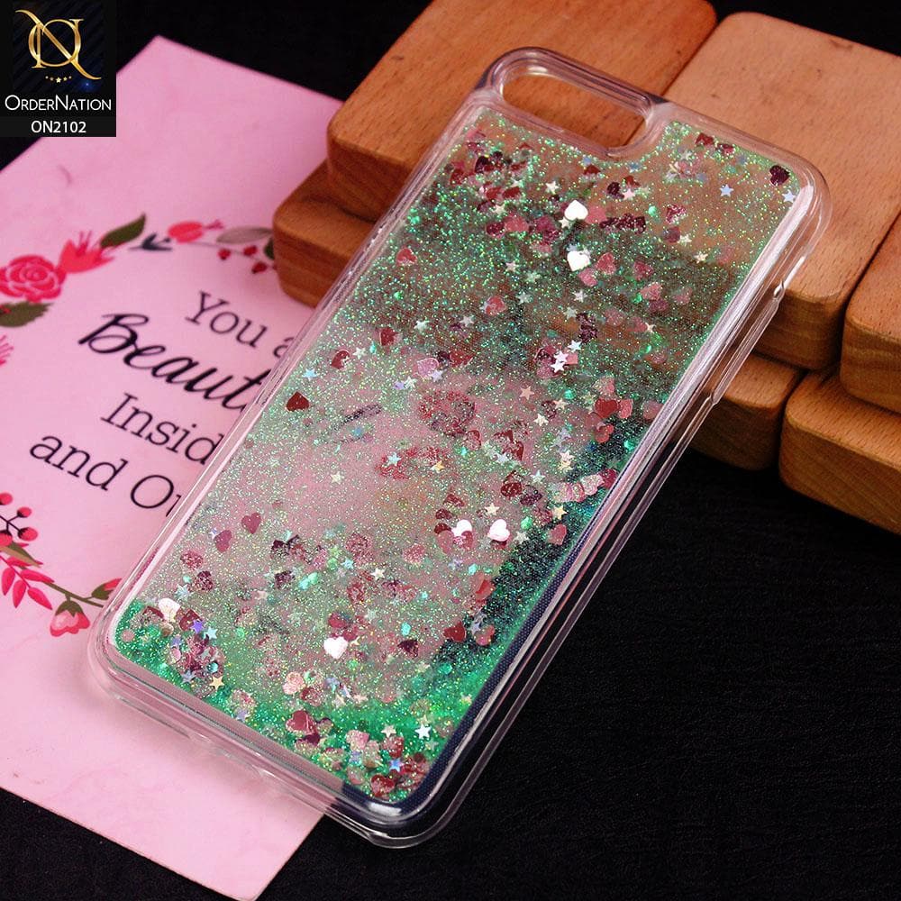 iPhone 8 Plus / 7 Plus Cover - Green - Cute Love Hearts Liquid Glitter Pc Back Case