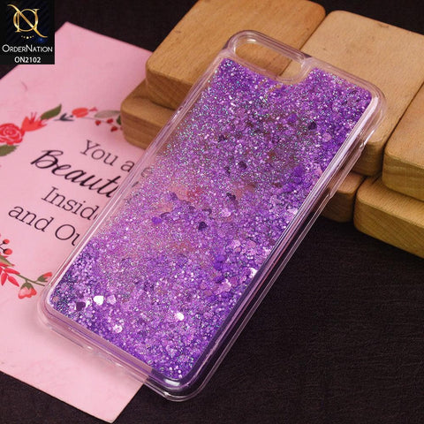 iPhone 8 Plus / 7 Plus Cover - Purple - Cute Love Hearts Liquid Glitter Pc Back Case