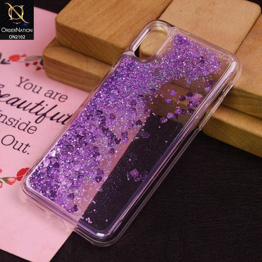 iPhone XS / X Cover - Purple - Cute Love Hearts Liquid Glitter Pc Back Case