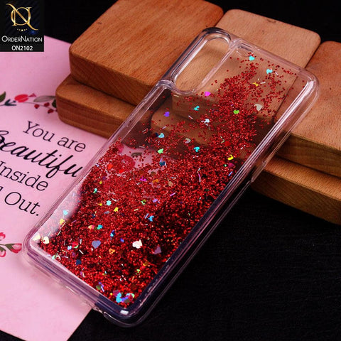 Vivo S1 Cover - Red - Cute Love Hearts Liquid Glitter Pc Back Case