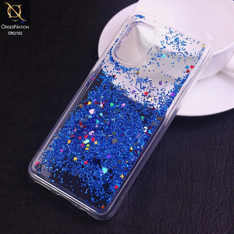 Vivo V17 Cover - Blue - Cute Love Hearts Liquid Glitter Pc Back Case