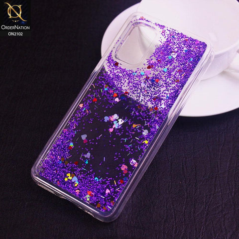 Vivo V17 Cover - Purple - Cute Love Hearts Liquid Glitter Pc Back Case