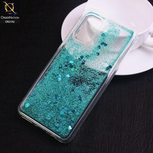 Vivo V17 Cover - Sea Green - Cute Love Hearts Liquid Glitter Pc Back Case