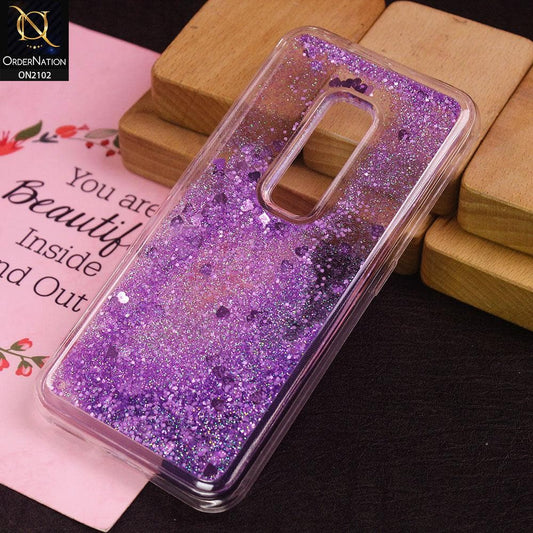 Vivo V17 Pro Cover - Purple - Cute Love Hearts Liquid Glitter Pc Back Case