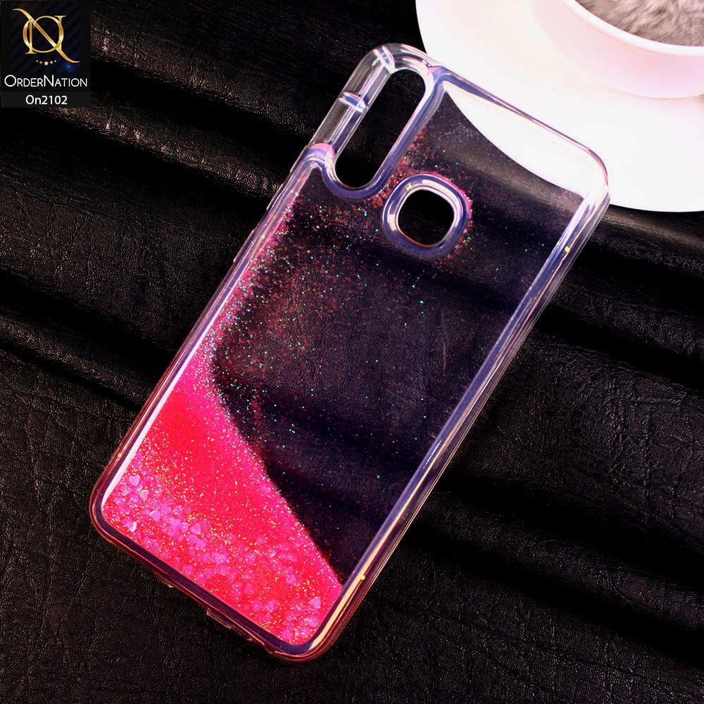 Vivo Y17 - Pink - Cute Love Hearts Liquid Glitter Pc Back Case