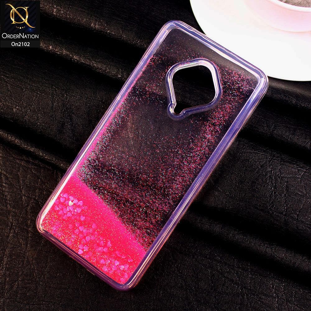 Vivo Y51 2020 - Pink - Cute Love Hearts Liquid Glitter Pc Back Case