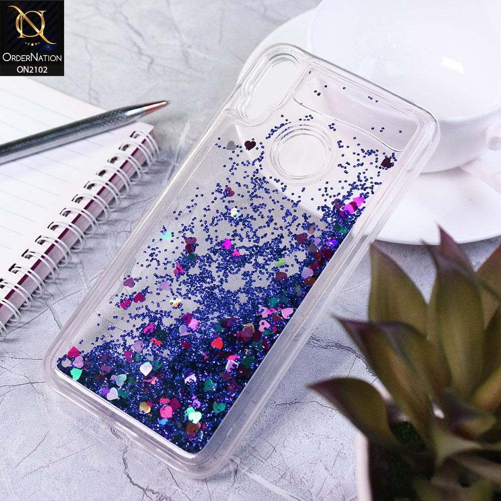 Huawei Y7 Prime 2019 / Y7 2019 / Y7 Pro 2019 Cover - Blue - Cute Love Hearts Liquid Glitter Pc Back Case