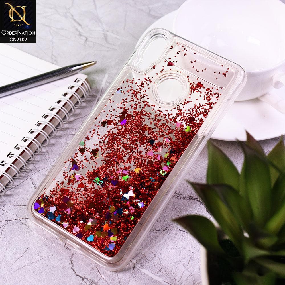 Huawei Y7 Prime 2019 / Y7 2019 / Y7 Pro 2019 Cover - Red - Cute Love Hearts Liquid Glitter Pc Back Case