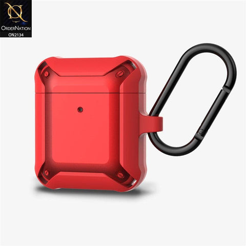 Apple Airpods 1 / 2 Cover - Red - Stylish Shockproof Carabiner Heavy Duty Case