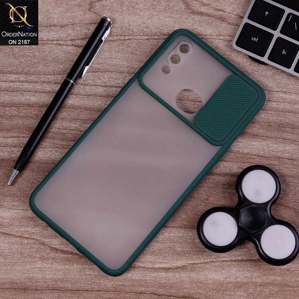 Samsung Galaxy A10s - Green - Translucent Matte Shockproof Camera Slide Protection Case