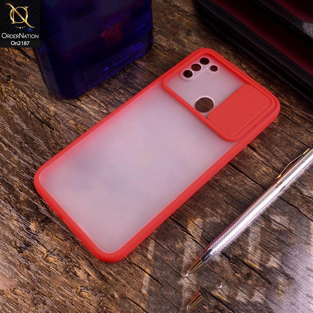 Samsung Galaxy A11 - Red - Translucent Matte Shockproof Camera Slide Protection Case