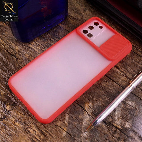 Oppo A92 - Red - Translucent Matte Shockproof Camera Slide Protection Case