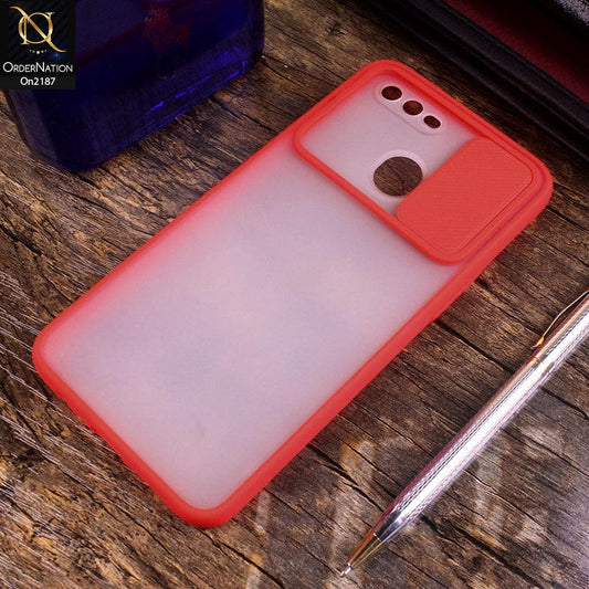 Oppo A7 - Red - Translucent Matte Shockproof Camera Slide Protection Case