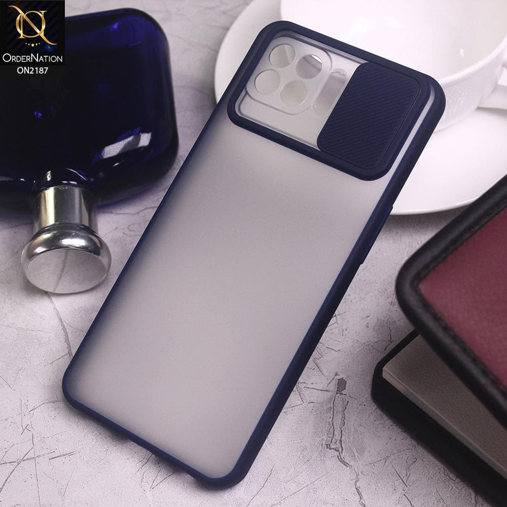 Oppo A93 Cover - Blue - Translucent Matte Shockproof Camera Slide Protection Case